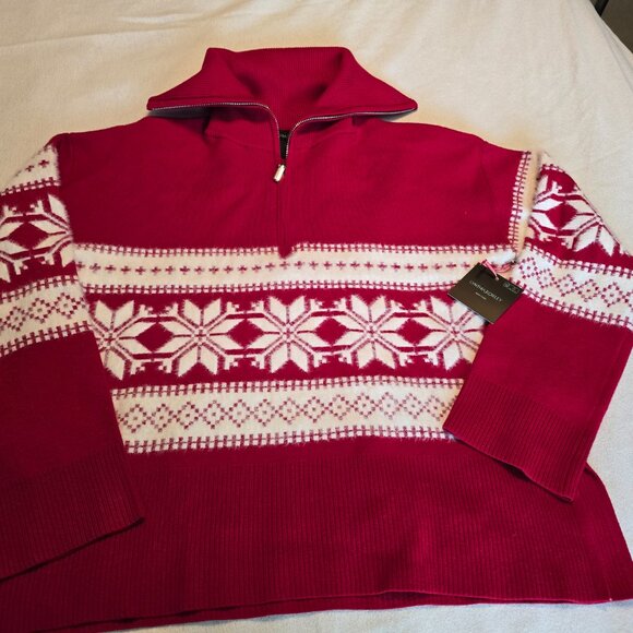 Cynthia Rowley Red M Medium Women Turtleneck Fair Isle Nordic Snowflake Sweater. - Picture 1 of 16